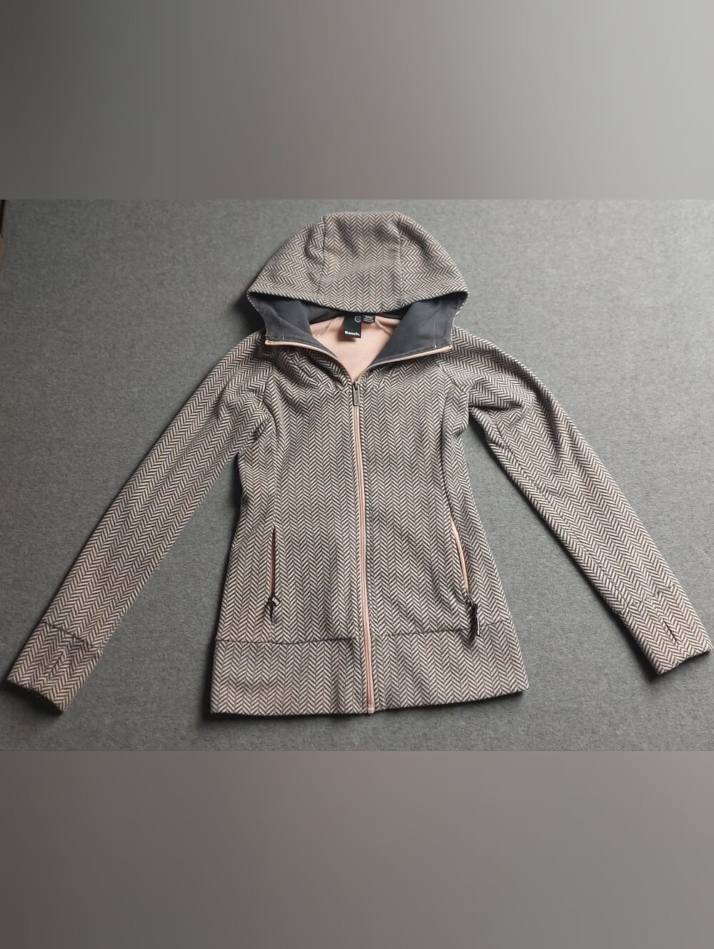Bench Grey & Pink Herringbone Full Zip Fleece Hoodie